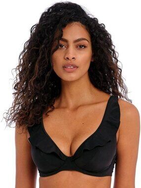 ✨Freya Swim Women's Jewel Cove Underwire Ruffle Bikini Top 36D NWT Black